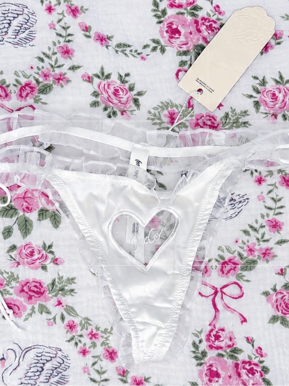 🍋 FOR LOVE & LEMONS NWT Bridal Thong Romantic Heart Blooms Ruffle Lace Sz Small